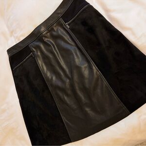 Karl Lagerfeld Black Leather Skirt Paneled A-Line with Zip Pockets